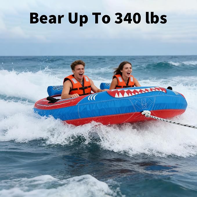 Towable Tube for Boating, 1–2 Person Inflatable Towable Tube with Quick Connect, Heavy Duty 840D Nylon Water Tube for Lake & Water Sports