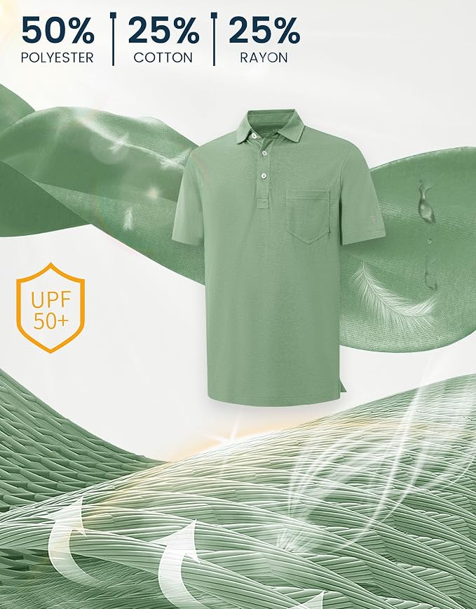 M MAELREG Mens Golf Shirts Short Sleeve Lightweight Soft Cotton Blend with Pocket Summer Casual Daily Wear