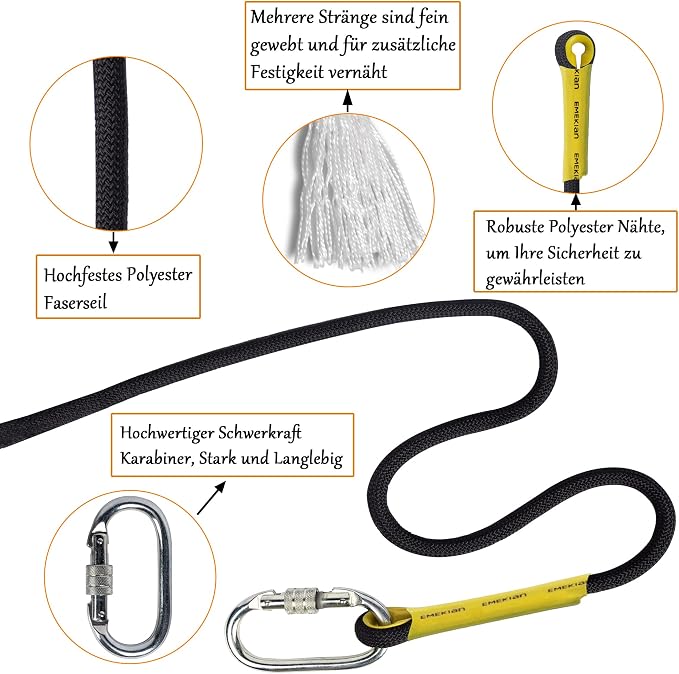 Indoor Outdoor Climbing Rope, 10/12/14mm (32FT/49FT/65FT/98FT) Static Rock Climbing Rope for Escape Rope, Ice Climbing Equipment, Fire Safety Rescue Rope, with Non Slip Gloves