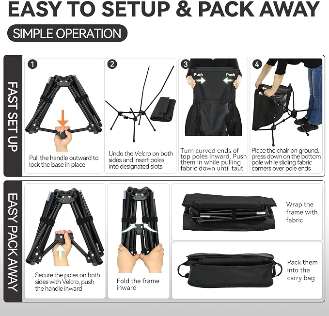MARCHWAY Lightweight Folding High Back Camping Chair with Head Support, Stable Portable Compact for Outdoor Camp, Travel, Beach, Picnic, Festival, Hiking, Backpacking (Highback Black)