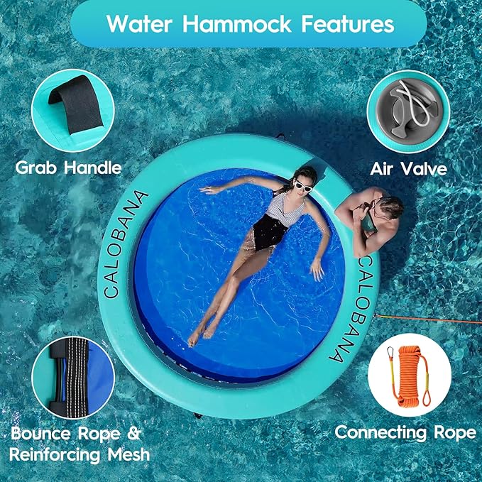 CALOBANA Round Floating Ring Inflatable Water Hammock Heavy Duty River Floats Lake Raft for Adults Tanning Pool Lounger Float Island Platform Pad Mat for Party
