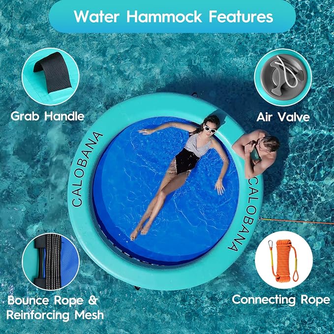CALOBANA Round Floating Ring Inflatable Water Hammock Heavy Duty River Floats Lake Raft for Adults Tanning Pool Lounger Float Island Platform Pad Mat for Party