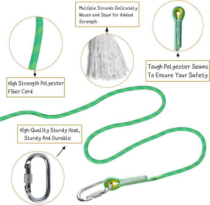 Indoor Outdoor Climbing Rope, 10/12/14mm (32FT/49FT/65FT/98FT) Static Rock Climbing Rope for Escape Rope, Ice Climbing Equipment, Fire Safety Rescue Rope, with Non Slip Gloves