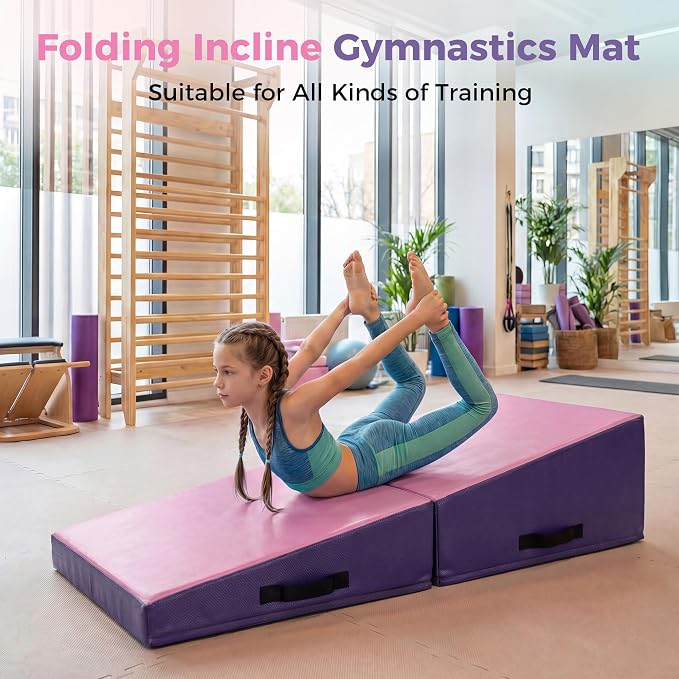 Incline Gymnastics Mat, Gymnastics Cheese Mat, Skill Shape Tumbling Backbend Trainer Exercise Mat, with High-Density Foam & Waterproof Cover, Skill Shape Tumbling Mat, Somersault Backbend Trainer for Gymnastics, Cheerleading & Martial Arts