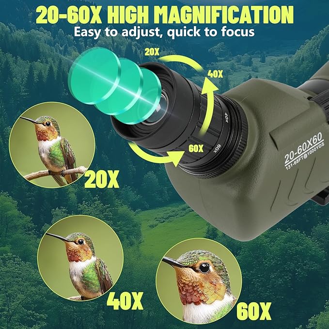 20-60x60 Spotting Scope with Tripod for Target Shooting, Bird Watching