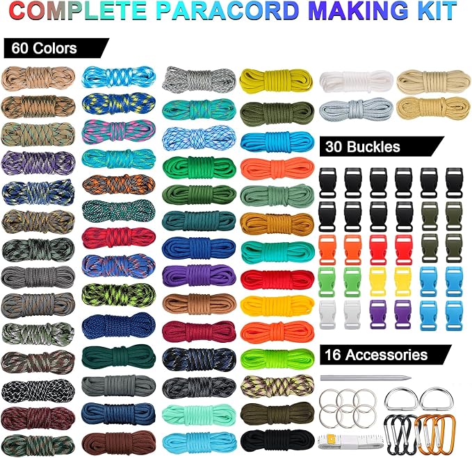 WEREWOLVES 60 Colors Paracord Cord, 550 Paracord Bracelet Crafting Combo Kits with Instruction - Multifunction Paracord Ropes, 10 Feet Each Parachute Cord for DIY Manual Braiding