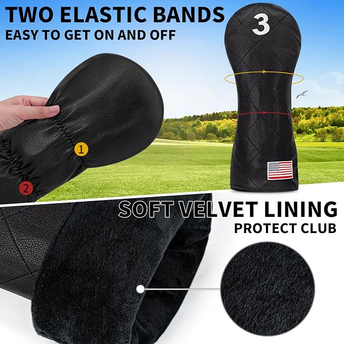 Golf Club Covers for Driver, Fairway, Hybrids - 3 Options - Golf Driver Headcover/Golf Fairway Wood Head Cover/Hybrid Headcover for Men/Women Golfer