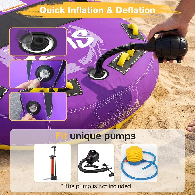 3-Person Deck Towable Tubes for Boating with Winged Side Bolsters and Towable Rope, Padded Bolster Guard Handles & Quick-Connect Tow Point