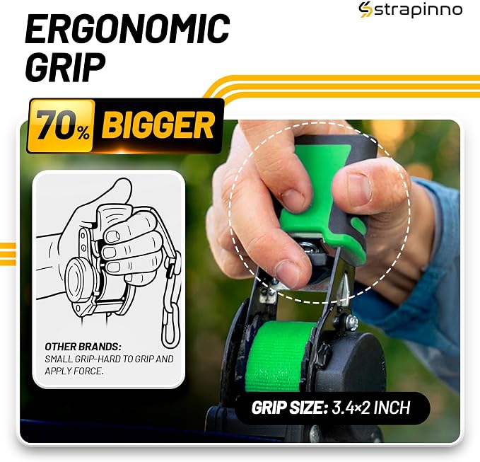 Strapinno Retractable Ratchet Straps (4-Pack), 1 in x 10 ft, 1,500LBS Break Strength, Most Durable Straps and Core, Auto Self Retracting Tie Downs for Truck, Moving, Motorcycle, Bike, Jetski, Kayak