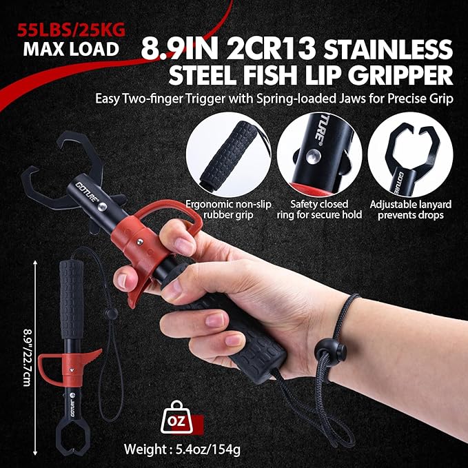 Goture Fishing Tool Kit,Fishing Pliers,Fillet Knife with Sheath,Fish Lip Gripper,Fish Hook Remover,Lanyard,Line Scissors,Sharpener,Stainless Steel Soap,Saltwater Gear Kit,Red/Pink,Gifts for Men/Women