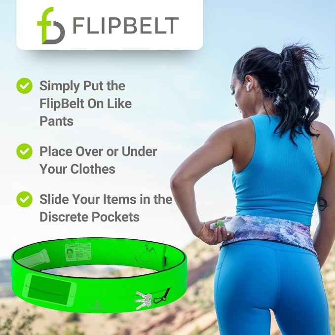 FlipBelt Classic Running Belt, Belt Bag & Fanny Pack for Men and Women - Phone Holder, Waist Pack, Running Accessories, Belt Pouch, Money Belt, USA Running Company