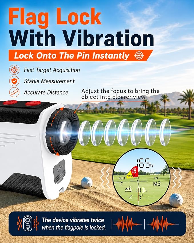 Golf Rangefinder with Slope, 1500 Yards Laser Range Finder with Flag Lock Vibration, 7X Magnification, Rechargeable Golf Rangefinder with Magnetic Mount, Fast Accurate Distance for Golf & Hunting