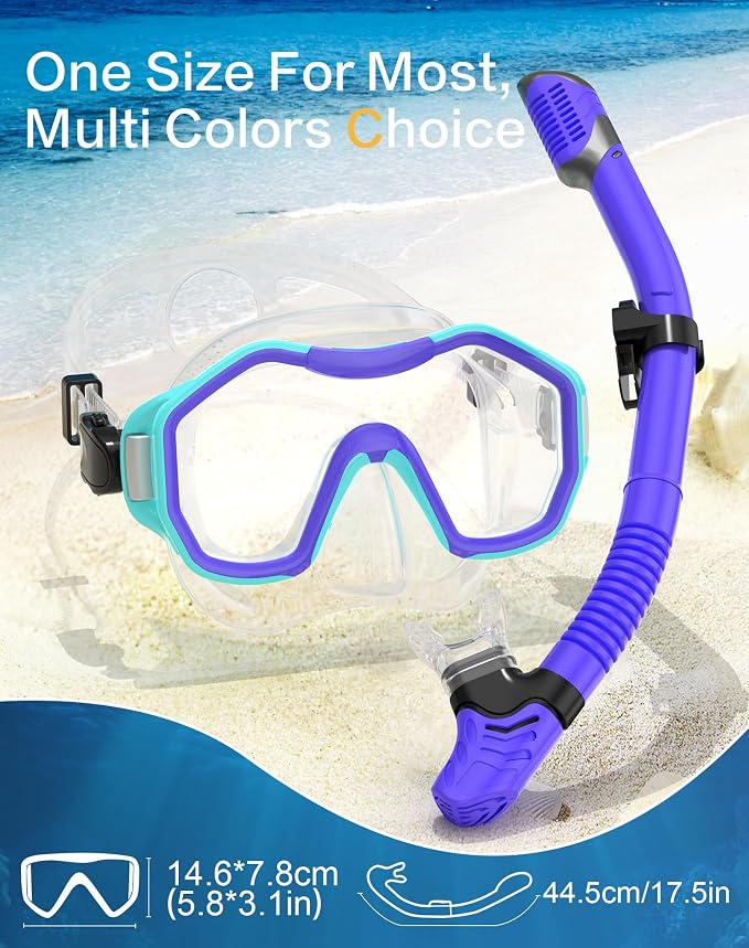 Snorkeling Gear for Adults Kids, Dry-Top Snorkel Set, 180°Panoramic Wide View Diving Mask Breathing Freely Snorkel Mask for Snorkeling Scuba Diving Swimming Travel
