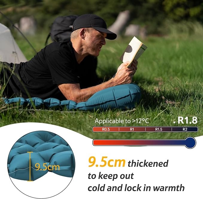 Naturehike Camping Sleeping Pad, Ultralight Inflatable Sleeping Mat with Pillow &Air Pump Sack, 3.74 Inch Lightweight Air Mattress for Camping, Backpacking, Hiking, Traveling