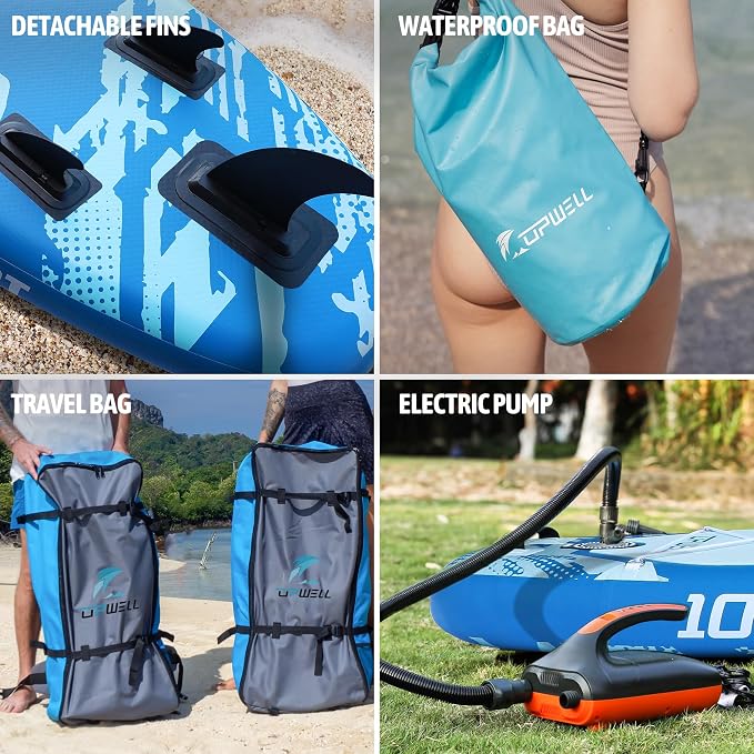 UPWELL 10'6"/11'/11'6" Inflatable Paddle Board, Stand Up Paddlboard for Youth & Adults, Stable Design, Premium SUP Accessories, Backpack, Leash, Hand Pump, Fins