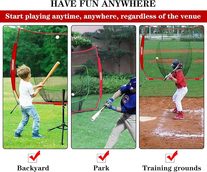 7x7ft/8x8ft Baseball Softball Net with Steel Frame for Batting, Hitting, Pitching, Portable Baseball Batting Net with Carry Bag, Great for All Levels