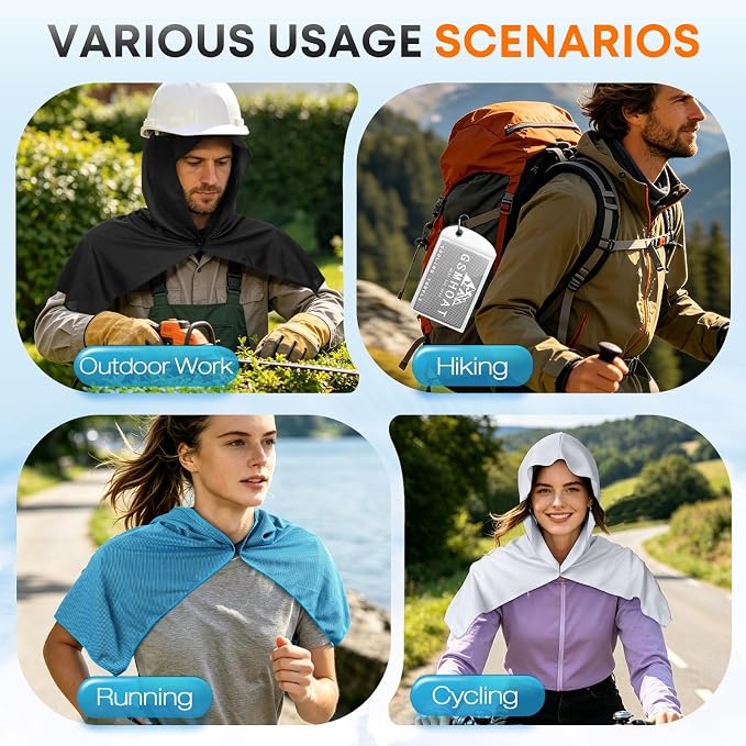10 PCS Cooling Hoodie Towels, Head Cool Towel for Neck and Face, Sun Protection Cooling Hoodie for Sport, Workout, Gym, Outdoor Work