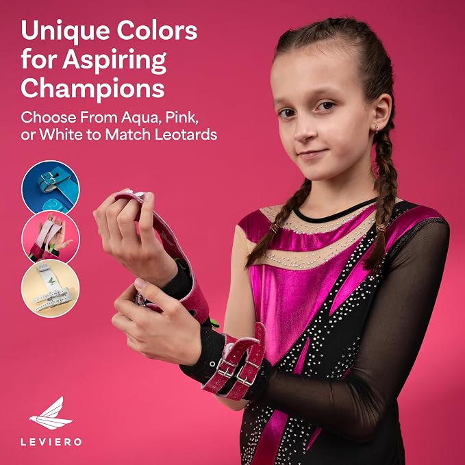 Gymnastics Grips Set, Grips for Gymnastics Girls, Dowel Grips with Soft Leather, Double Buckle Wrist Closure, and Adjustable Finger Holes, for All Ages