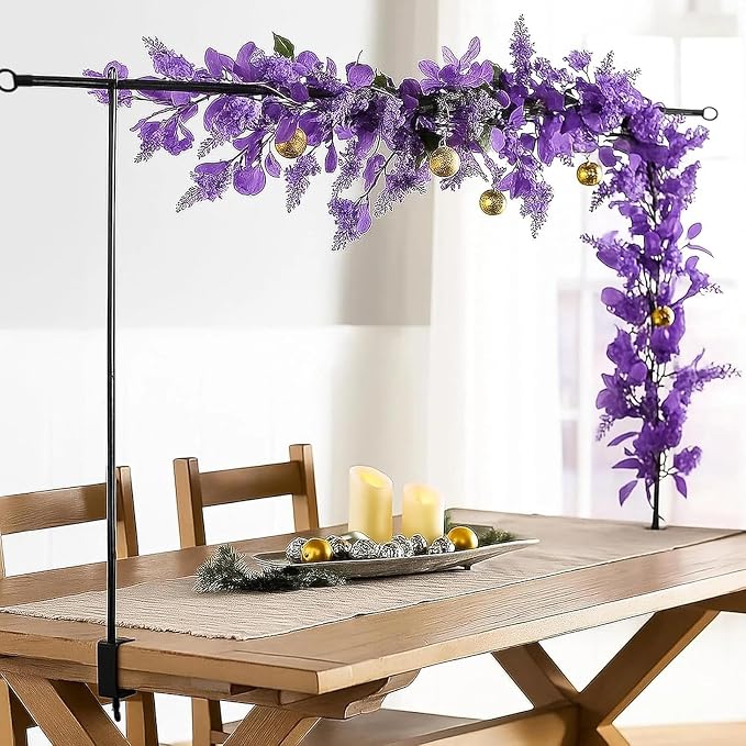 Over The Table Rod Stand with Clamps, Adjustable 16"-48" Tall,31"-98" Length Black Retractable Table Arch Banner Stand Hanging for Wedding Birthday Party Decorations