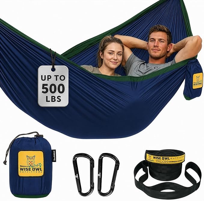 Wise Owl Outfitters Camping Hammock – up to 500lbs Portable Hammock with Tree Straps - Travel, Backpacking, Hiking, Outdoors Camping Gear - Single or Double