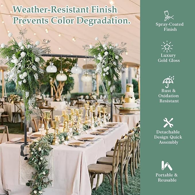 WellSign Over The Table Rod Stand with Clamps Adjustable 31"-110" Length 31"-64" Height, Table Balloon Arch Stand for Wedding Valentine Engagement Party, Black Table Arch Frame Hanging Decor Rod