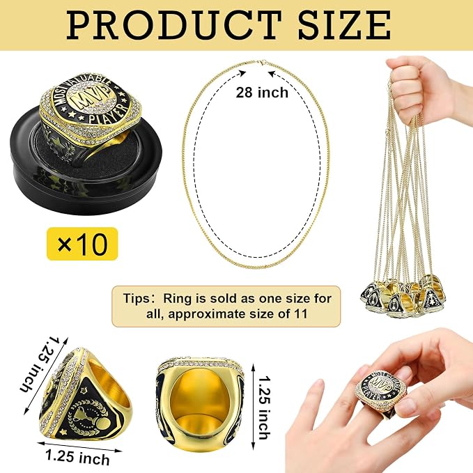 Highergo 10 Pcs Basketball Softball Baseball MVP Dancer Champion Trophy Ring with Display Stand Star Football Soccer Volleyball Golf Cheerleading Bowling Track Field