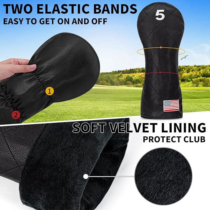Golf Club Covers for Driver, Fairway, Hybrids - 3 Options - Golf Driver Headcover/Golf Fairway Wood Head Cover/Hybrid Headcover for Men/Women Golfer