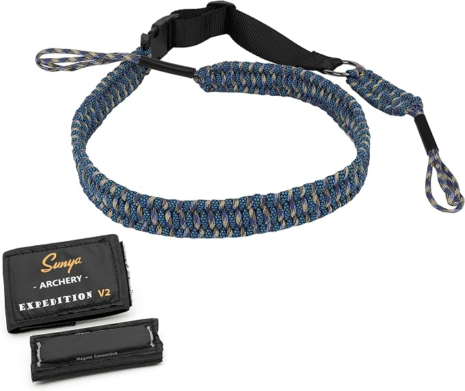 SUNYA Paracord Compound Bow Sling with V2 Upgraded Magnetic Connection System. Lightweight Hands Free Shoulder Carrying Sling for Bow Hunting, Field Archery and 3D