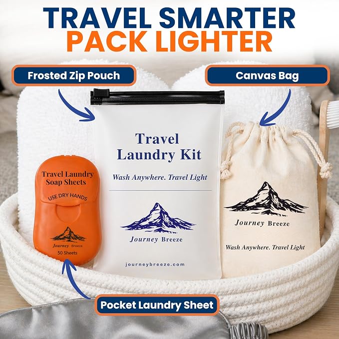 Travel Laundry Detergent Sheets 50 Pack – Compact Travel Detergent for Sink Washing, Lightweight Laundry Detergent Strips for Clothes on Trips, Hotels & Cruises