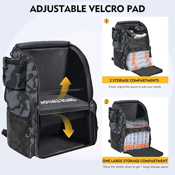 MGB 46L Fishing Tackle Backpack with 2 Rod Holders & YKK Zipper Storage Fishing Gear and Equipment, Gifts for Men Father