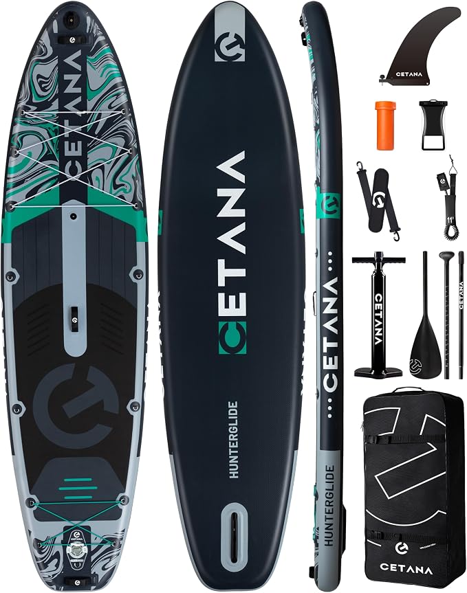 CETANA Extra Wide Inflatable Paddle Board 11'6 x 35" x 6", 450LB High Weight Capacity Wide Stable Stand Up Paddle Board for Beginners, 2–3 Person Large Paddleboard with 3 Fins, Dual Bungee, 15 D Rings