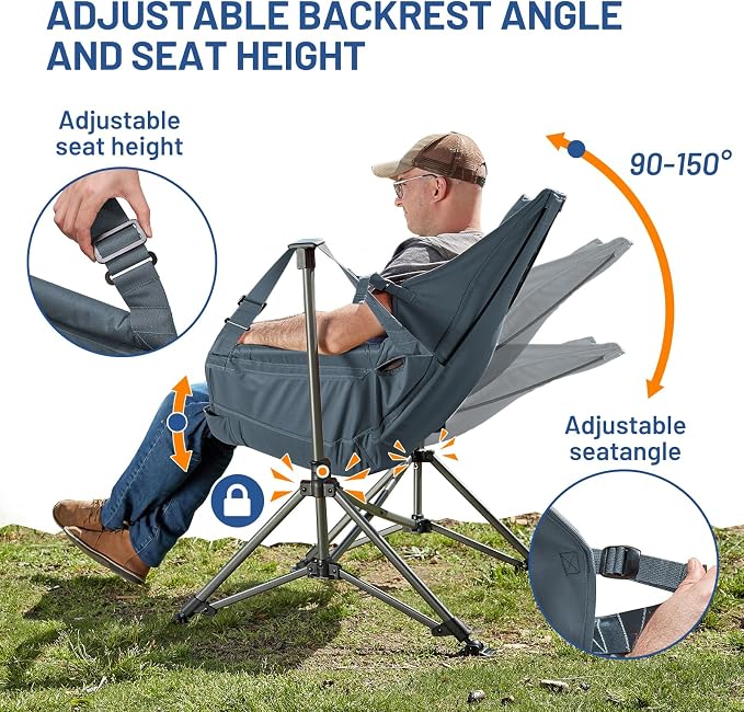 TIMBER RIDGE Oversized Hammock Camping Chair, Swinging Chair with Adjustable Back and Seat Height, Portable Folding Rocking Chair for Outdoor Lawn, Backyard and Patio, Supports 400lbs, Blue, 2 Pack