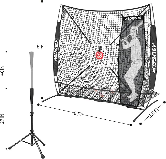 6'X6' Baseball Softball Practice Net,Pitching Net,Batting Net,with Batting Tee,Dummy Batter,Bonus Strike Zone Target and Bow Frame,for Hitting,Pitching,Catching