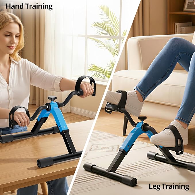 Folding Pedal Exerciser Mini Exercise Bike Under Desk Bike for Arms and Legs Workout, Portable Desk Bike Peddler Machine for Sedentary Officer & Seniors