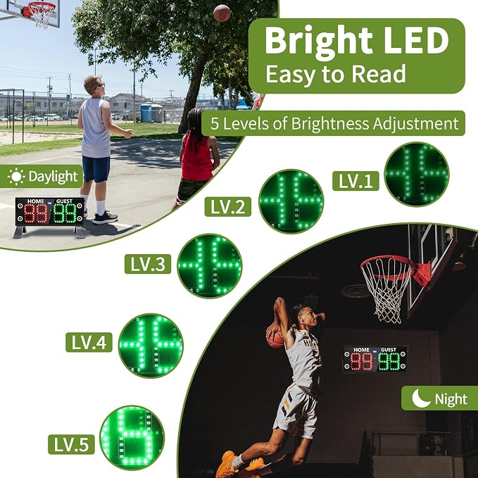 YZ High Bright Large Digital Scoreboard, Portable Outdoor Electronic Scoreboard with Remote, Score Keeper for Basketball/Pickleball/Outdoor Games