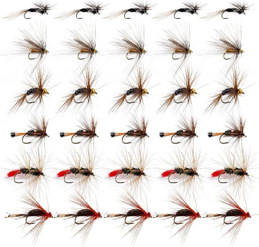 Goture Fly Fishing Flies Kit,25pcs/30pcs/100pcs Fly Fishing Lures,Dry Flies Wet Flies Streamers Nymphs Flies, Fly Fishing Assortment Kit for Bass Trout Salmon Fishing
