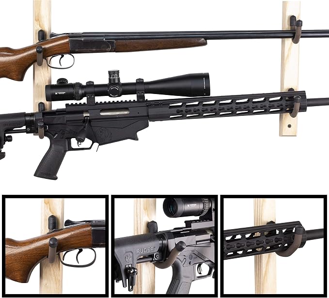 Hold Up Displays USA Made Gun Rack Horizontal Hardwood Shotgun Rifle Fishing Rod Hanger (pair)