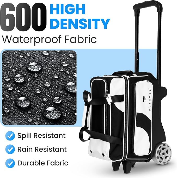 Flextro 3 Ball Bowling Bag with Wheels – 2+1 Modular Roller, 5-Inch Heavy-Duty Wheels, Zero-Wobble Aluminum Handle, Separate Shoe Compartment, Fits Men & Women