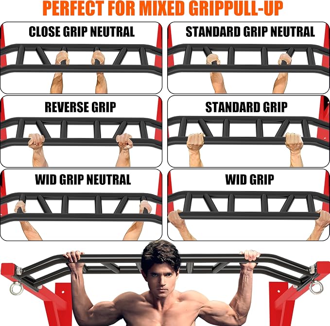 Upgrade Pull Up Bar Wall Mounted,Heavy Duty Multi Grip Chin Up Bar for Strength Training, 600 lbs Capacity, Durable Steel Construction, Perfect for Home and Garage Workouts