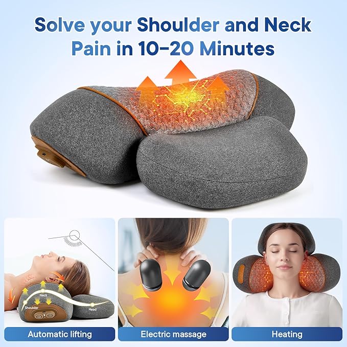 Upgraded Neck Massager Pillow, 3-in-1 Neck Massager, Traction Massage with Heat, Neck Pillow for Shoulder Pain, Deep Tissue Pain Relief, Rechargeable TheraPillow, Gifts for Women/Men