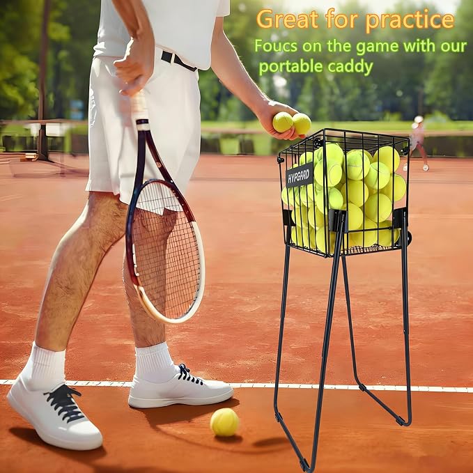 Pickleball & Tennis Ball Hopper, Sports Balls Teaching Cart, Portable Lightweight Softball Caddy, Large Capacity Baseball Basket Carrier for Training