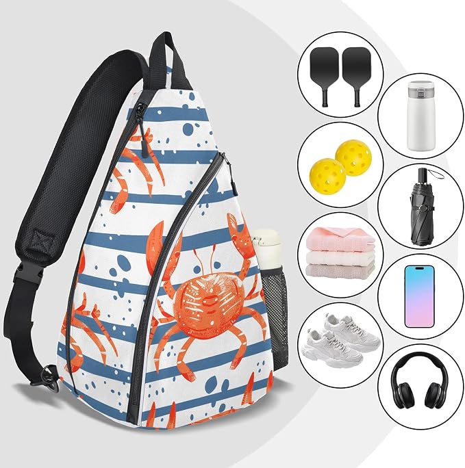 Pickleball Bag for Women Men Adjustable Crossbody Sling Backpack Hold Paddle Accessories