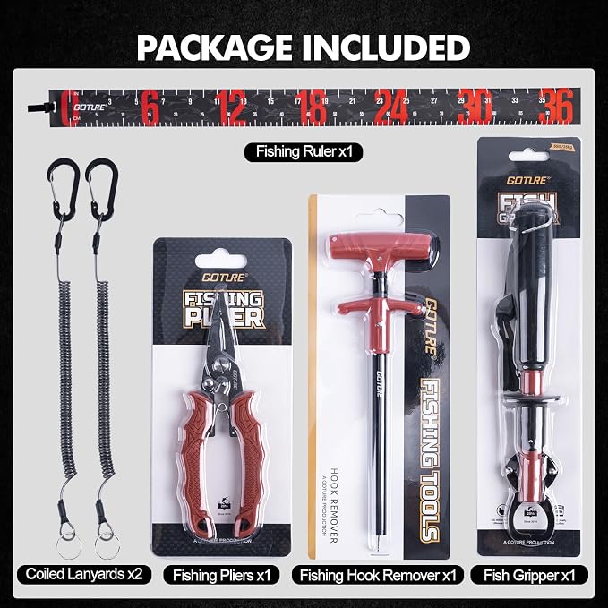 Goture Fishing Tool Kit,Fishing Pliers,Fillet Knife with Sheath,Fish Lip Gripper,Fish Hook Remover,Lanyard,Line Scissors,Sharpener,Stainless Steel Soap,Saltwater Gear Kit,Red/Pink,Gifts for Men/Women