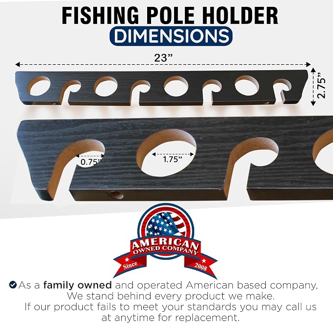 Rush Creek Creations 8 Fishing Rod Wall or Ceiling Storage Rack, Vertical or Horizontal Holder for Garage, 8 Rod and Reel Combo Capacity