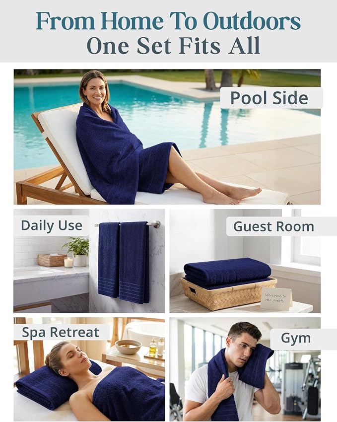 Casa Platino 100% Cotton 2 Pack Bath Sheets Set (36"x72") - Ring Spun Cotton Extra Large Bath Towels Set - Quick Dry, Soft & Absorbent Oversized Towel Sets - Dorm Essentials for Boys - Navy Blue