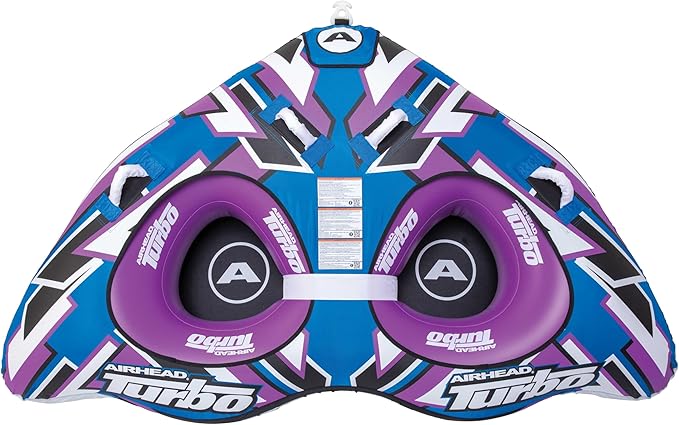 Airhead Turbo Blast Towable Tube for Boating, 1-2 Rider Inflatable Boat Tube for Water Tubing, Low Profile Design for Speed, Cushioned Handles for Stability, Kwik-Connect, Speed Safety Valve