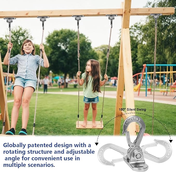 Heavy Duty Swing Hanger Stainless Steel 180° Smooth Operation Screws Bolts, Playground Porch Swing Set Trapeze Wooden Sets Indoor Outdoor