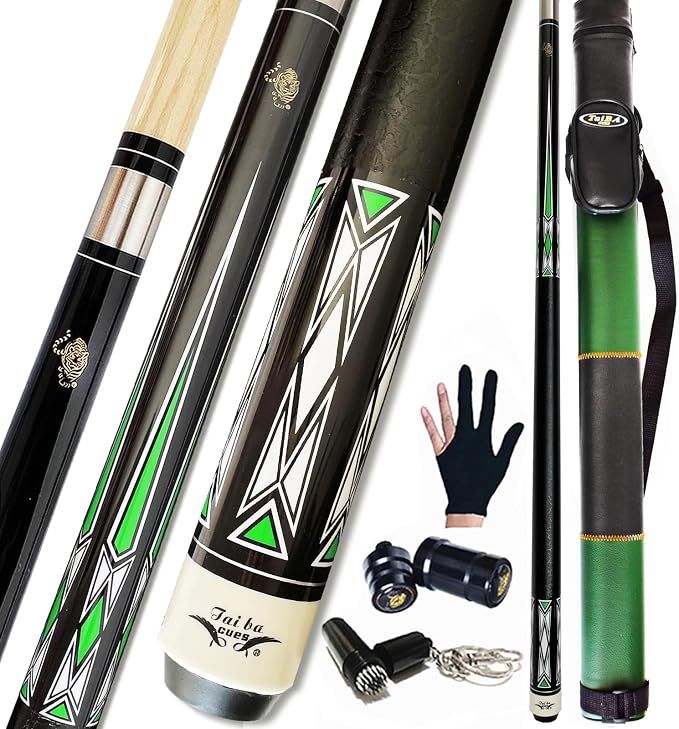 Tai ba cues 2-Piece Pool cue Stick + Hard Case, 13mm Tip, 58", Hardwood Canadian Maple Professional Billiard Pool Cue Stick 18,19,20,21,22 Oz Pool Stick (Selectable)-Blue, Black, Red, Gray, Green