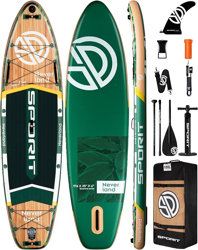 11'6×35" Super Wide Inflatable Stand Up Paddle Board, Ultra Stable SUP Board for Adults, 450lb Capacity with Shoulder Strap, 100L Backpack, Removable US Fin, Floating Paddle, Safety Leash