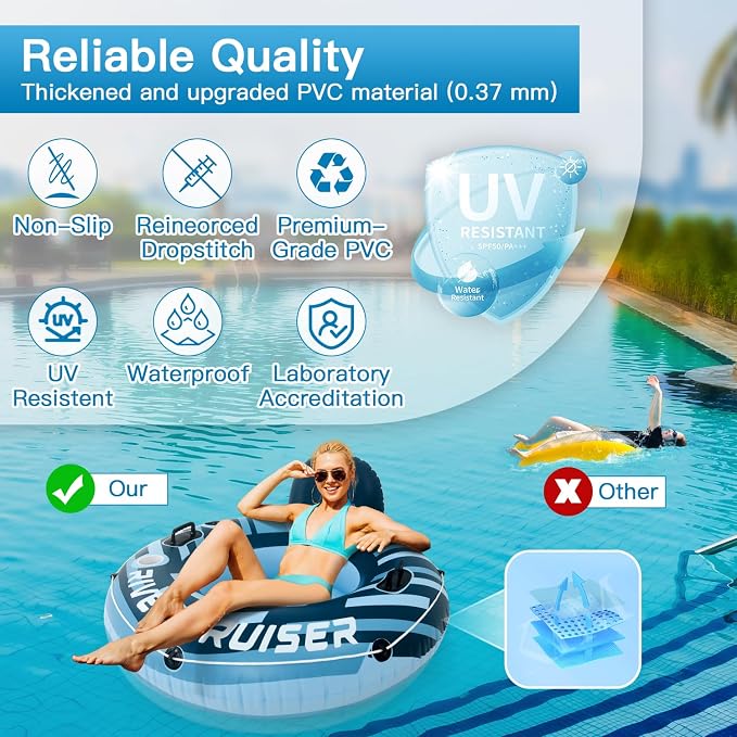 River Tubes for Floating Heavy Duty Inflatable Floating Lounger Premium River Water Rafts Pool Float with Cup Holder Above Lake for Adults